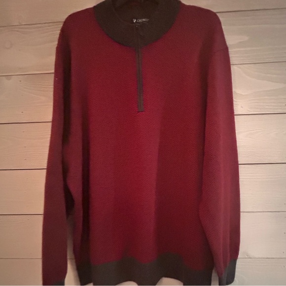 Daniel Cremieux Maroon Half Zip-Up Sweater with Dark Gray Trim - Picture 1 of 10